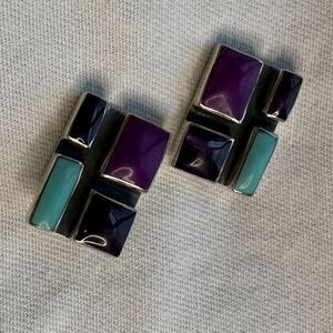 Southwestern Mexican Sterling Silver Earrings with Sugilite and Turquoise Stone